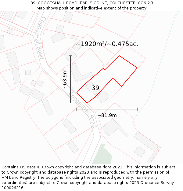 39, COGGESHALL ROAD, EARLS COLNE, COLCHESTER, CO6 2JR: Plot and title map