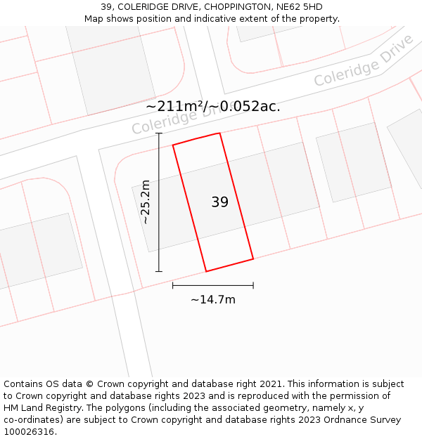 39, COLERIDGE DRIVE, CHOPPINGTON, NE62 5HD: Plot and title map