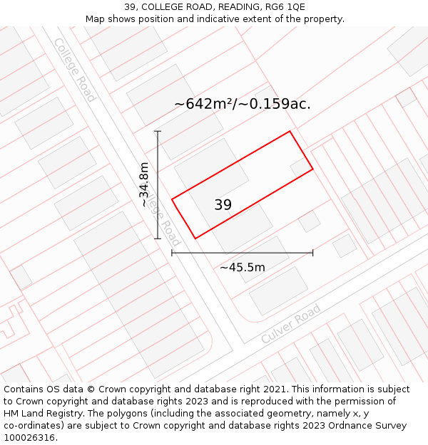39, COLLEGE ROAD, READING, RG6 1QE: Plot and title map
