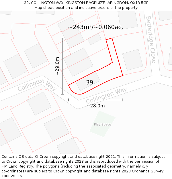 39, COLLINGTON WAY, KINGSTON BAGPUIZE, ABINGDON, OX13 5GP: Plot and title map