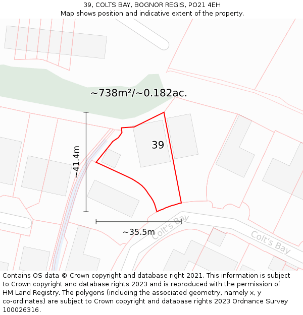 39, COLTS BAY, BOGNOR REGIS, PO21 4EH: Plot and title map