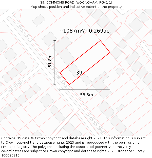 39, COMMONS ROAD, WOKINGHAM, RG41 1JJ: Plot and title map