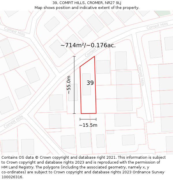 39, COMPIT HILLS, CROMER, NR27 9LJ: Plot and title map