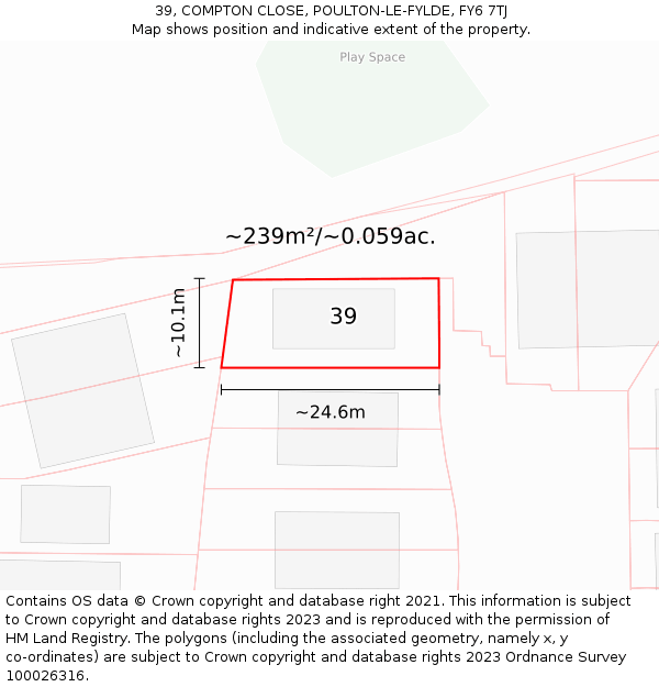 39, COMPTON CLOSE, POULTON-LE-FYLDE, FY6 7TJ: Plot and title map