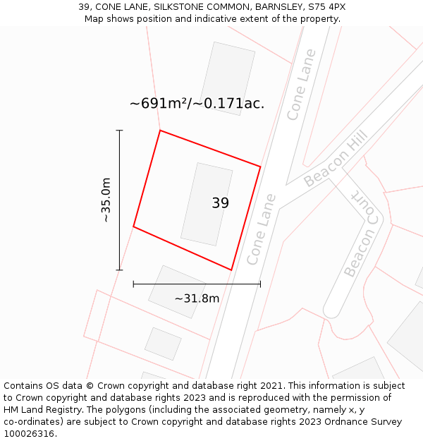 39, CONE LANE, SILKSTONE COMMON, BARNSLEY, S75 4PX: Plot and title map