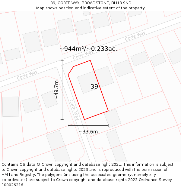 39, CORFE WAY, BROADSTONE, BH18 9ND: Plot and title map