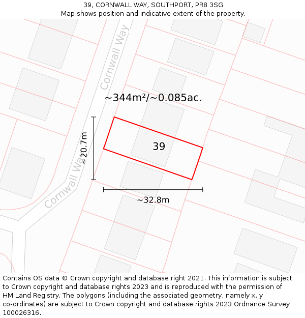 39, CORNWALL WAY, SOUTHPORT, PR8 3SG: Plot and title map