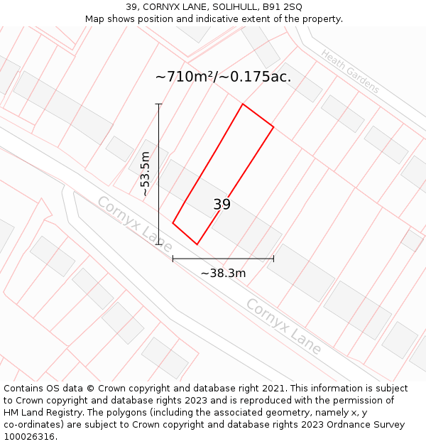 39, CORNYX LANE, SOLIHULL, B91 2SQ: Plot and title map