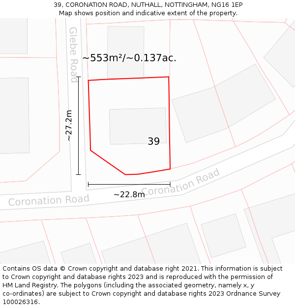 39, CORONATION ROAD, NUTHALL, NOTTINGHAM, NG16 1EP: Plot and title map