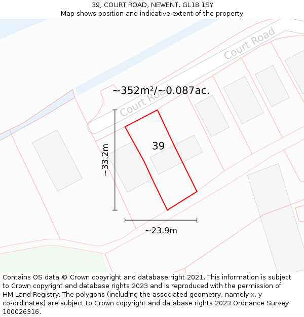 39, COURT ROAD, NEWENT, GL18 1SY: Plot and title map