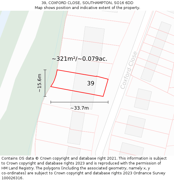 39, COXFORD CLOSE, SOUTHAMPTON, SO16 6DD: Plot and title map