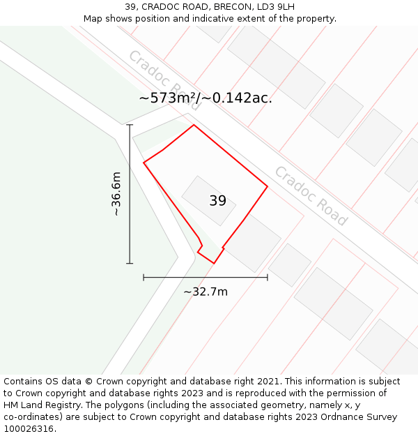 39, CRADOC ROAD, BRECON, LD3 9LH: Plot and title map