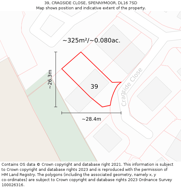 39, CRAGSIDE CLOSE, SPENNYMOOR, DL16 7SD: Plot and title map