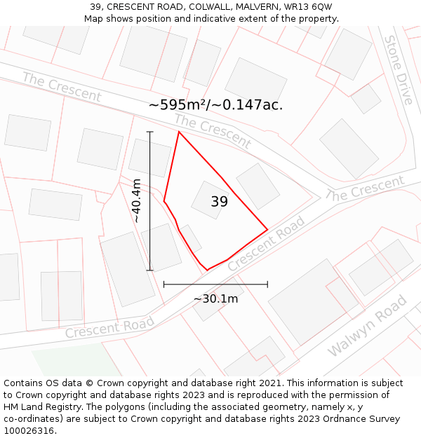 39, CRESCENT ROAD, COLWALL, MALVERN, WR13 6QW: Plot and title map