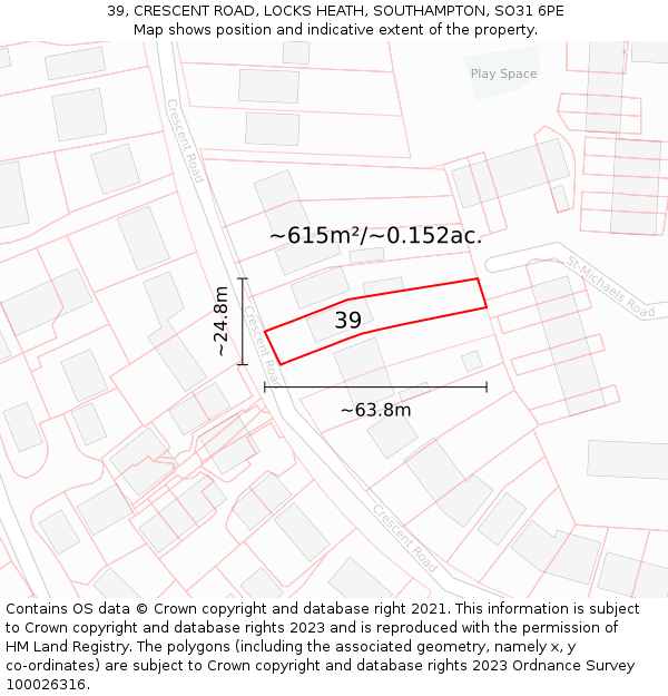 39, CRESCENT ROAD, LOCKS HEATH, SOUTHAMPTON, SO31 6PE: Plot and title map