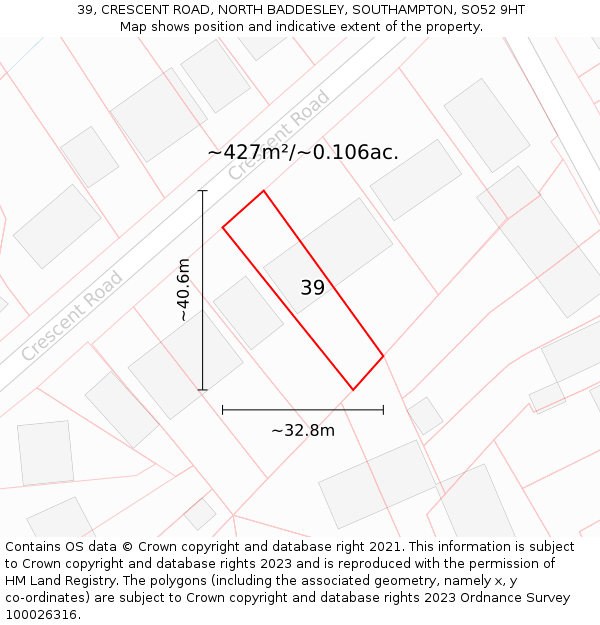 39, CRESCENT ROAD, NORTH BADDESLEY, SOUTHAMPTON, SO52 9HT: Plot and title map