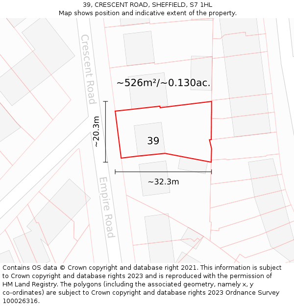 39, CRESCENT ROAD, SHEFFIELD, S7 1HL: Plot and title map