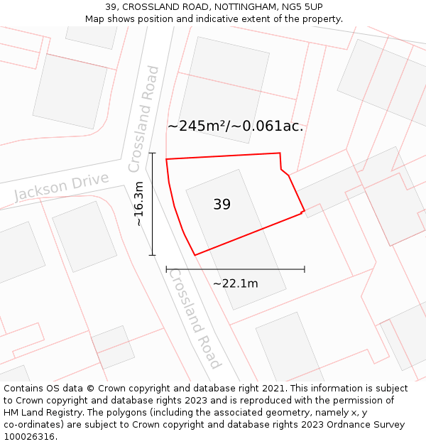 39, CROSSLAND ROAD, NOTTINGHAM, NG5 5UP: Plot and title map