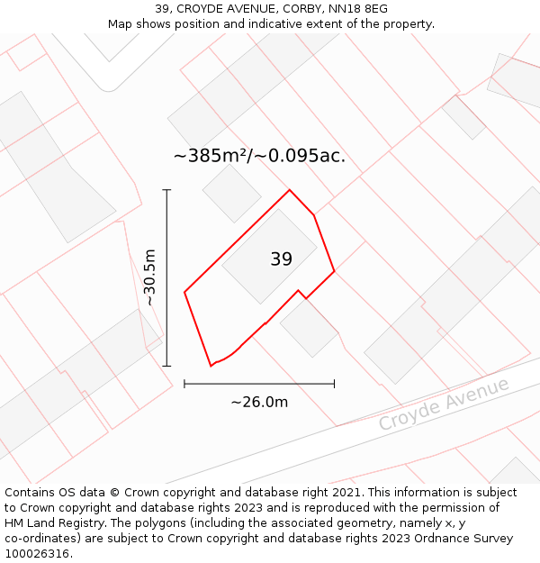 39, CROYDE AVENUE, CORBY, NN18 8EG: Plot and title map