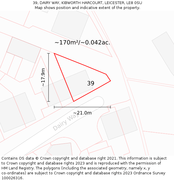 39, DAIRY WAY, KIBWORTH HARCOURT, LEICESTER, LE8 0SU: Plot and title map