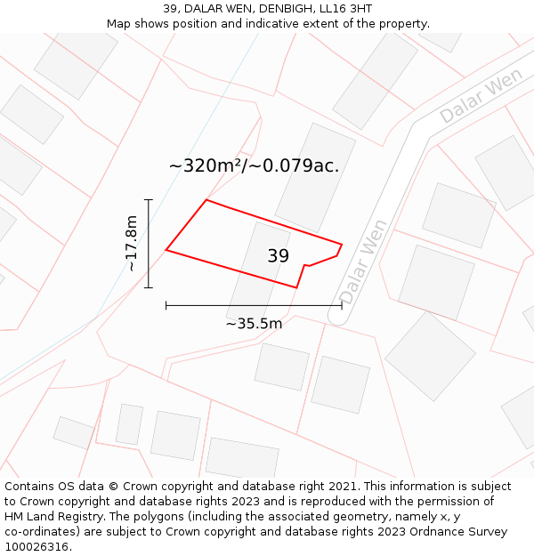 39, DALAR WEN, DENBIGH, LL16 3HT: Plot and title map