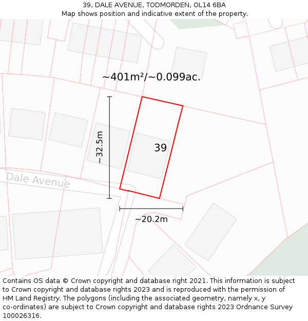 39, DALE AVENUE, TODMORDEN, OL14 6BA: Plot and title map