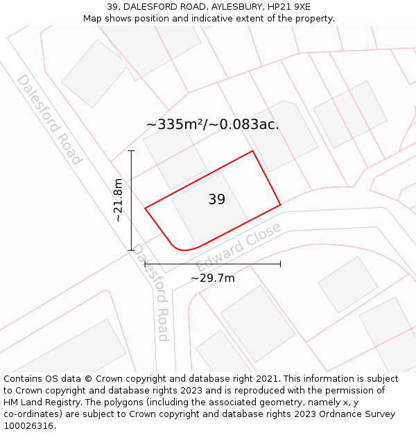 39, DALESFORD ROAD, AYLESBURY, HP21 9XE: Plot and title map
