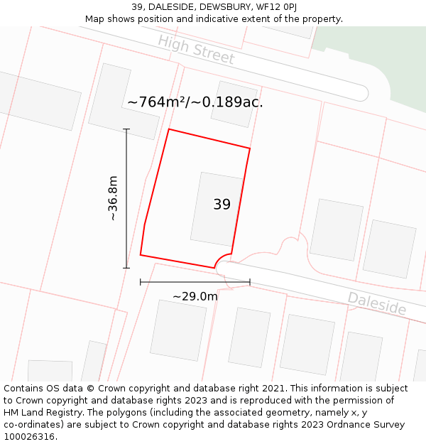 39, DALESIDE, DEWSBURY, WF12 0PJ: Plot and title map