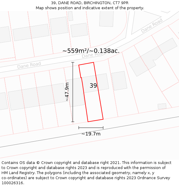 39, DANE ROAD, BIRCHINGTON, CT7 9PR: Plot and title map