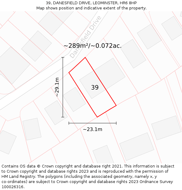 39, DANESFIELD DRIVE, LEOMINSTER, HR6 8HP: Plot and title map