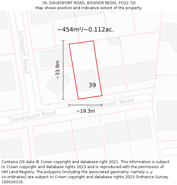 39, DAVENPORT ROAD, BOGNOR REGIS, PO22 7JS: Plot and title map