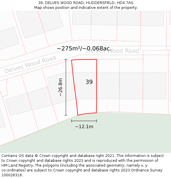 39, DELVES WOOD ROAD, HUDDERSFIELD, HD4 7AS: Plot and title map