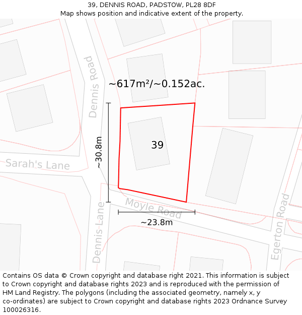 39, DENNIS ROAD, PADSTOW, PL28 8DF: Plot and title map