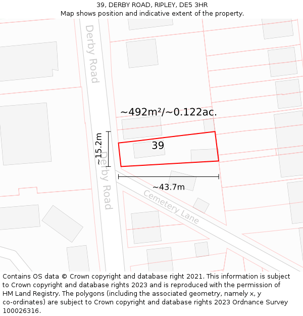 39, DERBY ROAD, RIPLEY, DE5 3HR: Plot and title map