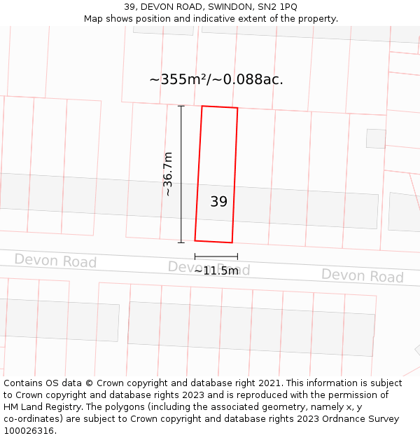 39, DEVON ROAD, SWINDON, SN2 1PQ: Plot and title map