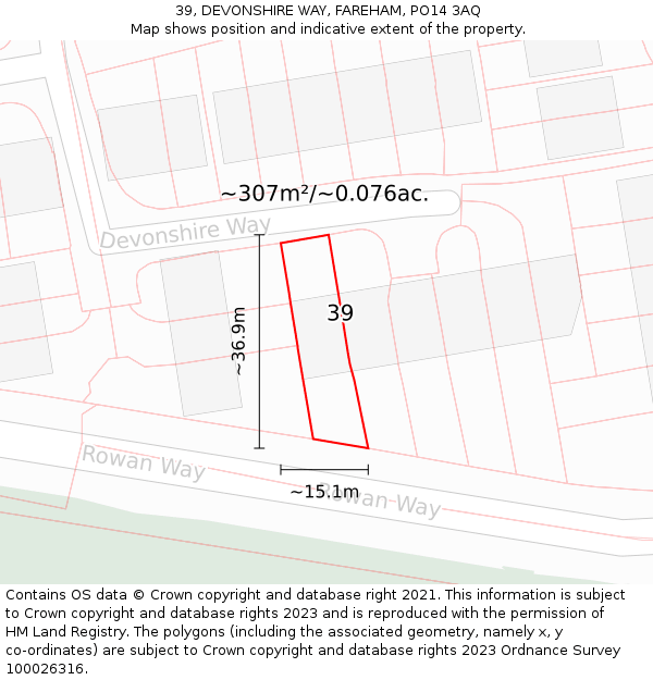 39, DEVONSHIRE WAY, FAREHAM, PO14 3AQ: Plot and title map