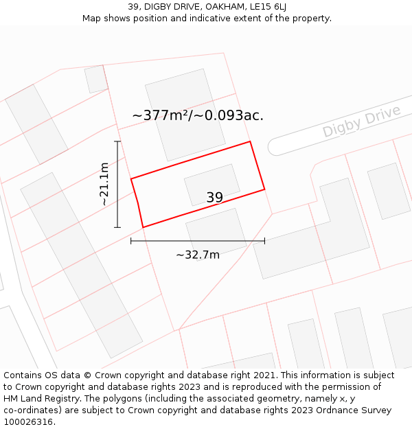 39, DIGBY DRIVE, OAKHAM, LE15 6LJ: Plot and title map