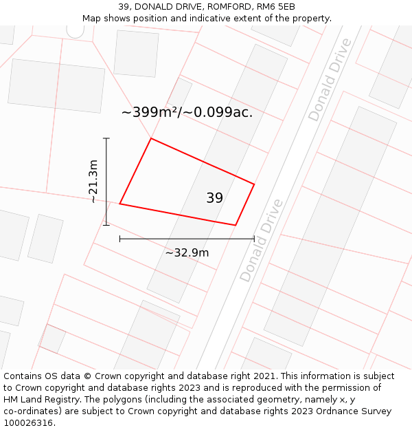 39, DONALD DRIVE, ROMFORD, RM6 5EB: Plot and title map