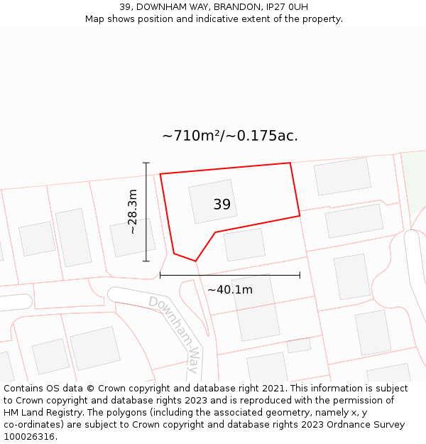 39, DOWNHAM WAY, BRANDON, IP27 0UH: Plot and title map
