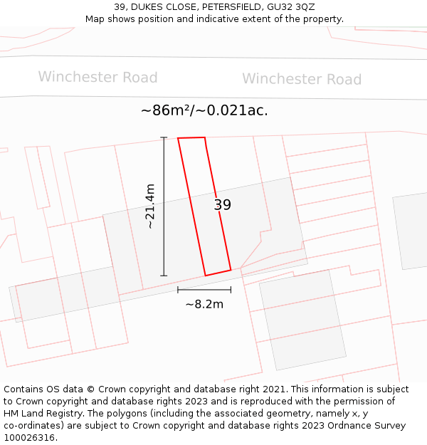 39, DUKES CLOSE, PETERSFIELD, GU32 3QZ: Plot and title map