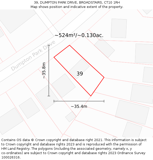 39, DUMPTON PARK DRIVE, BROADSTAIRS, CT10 1RH: Plot and title map