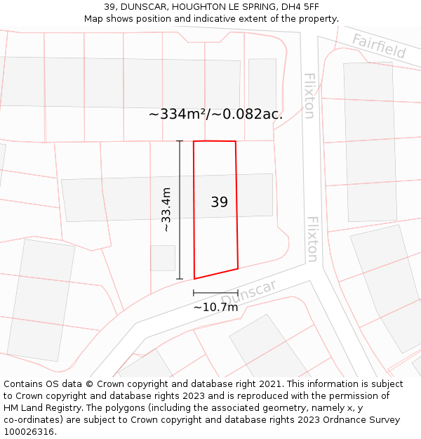 39, DUNSCAR, HOUGHTON LE SPRING, DH4 5FF: Plot and title map