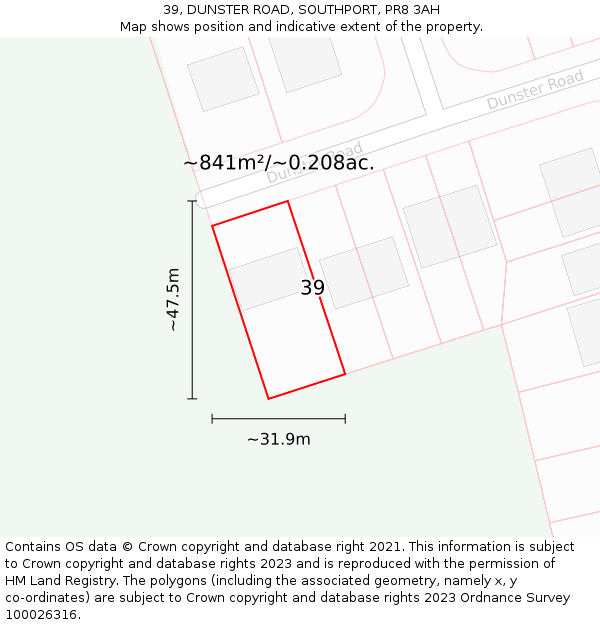 39, DUNSTER ROAD, SOUTHPORT, PR8 3AH: Plot and title map
