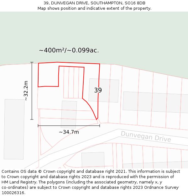 39, DUNVEGAN DRIVE, SOUTHAMPTON, SO16 8DB: Plot and title map