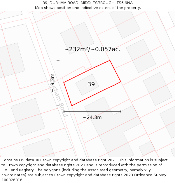 39, DURHAM ROAD, MIDDLESBROUGH, TS6 9NA: Plot and title map