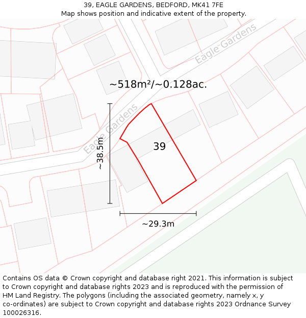 39, EAGLE GARDENS, BEDFORD, MK41 7FE: Plot and title map