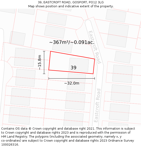 39, EASTCROFT ROAD, GOSPORT, PO12 3LG: Plot and title map