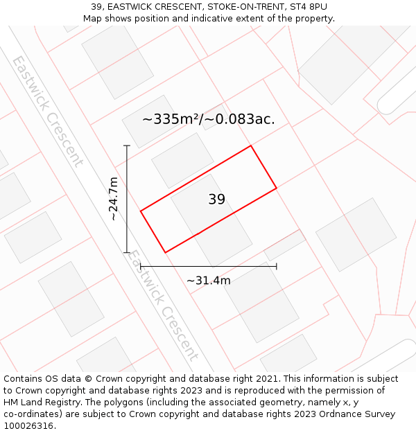 39, EASTWICK CRESCENT, STOKE-ON-TRENT, ST4 8PU: Plot and title map