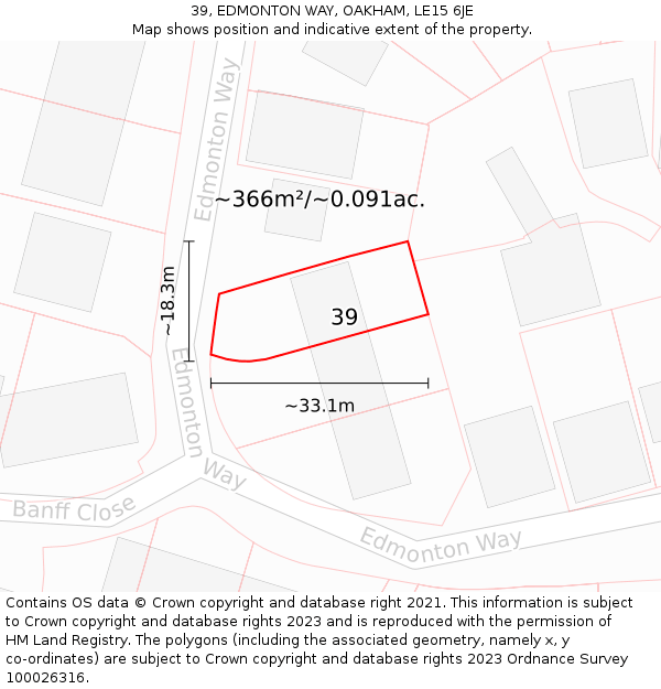 39, EDMONTON WAY, OAKHAM, LE15 6JE: Plot and title map