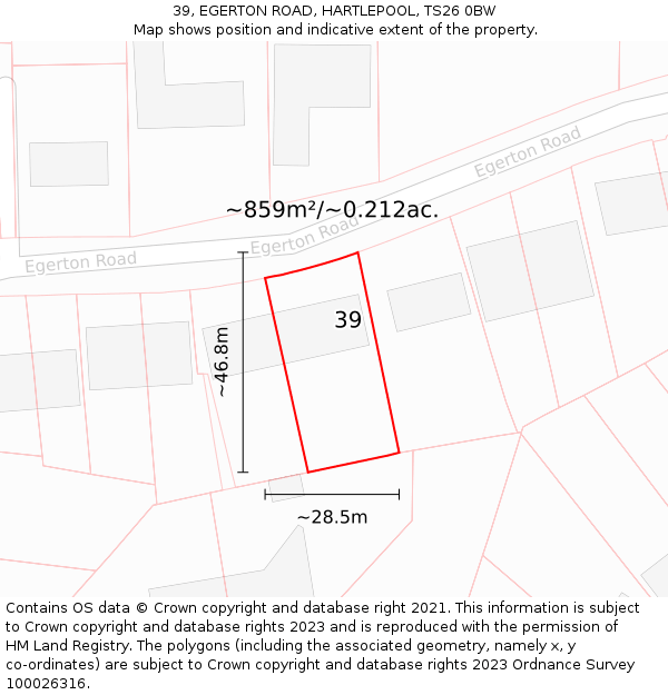 39, EGERTON ROAD, HARTLEPOOL, TS26 0BW: Plot and title map